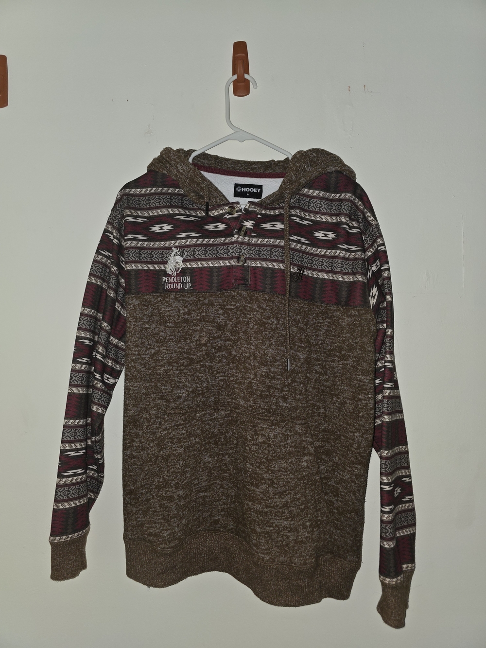 Hooey Brown & Burgundy Patterned Crewneck Sweater